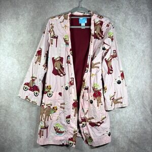 Nick & Nora Wrap Robe Womens Size Small/Medium Pink Sock Monkey Print Lined